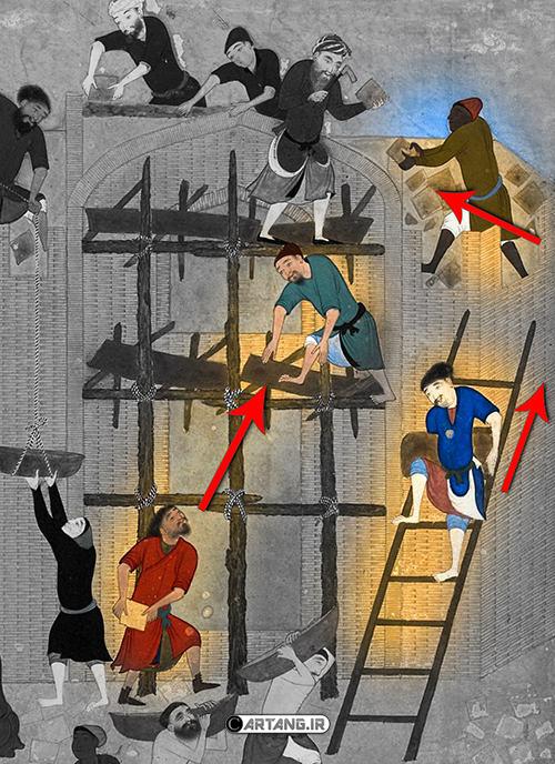 مینیاتور زیبای ایرانی ساختن کاخ خورنق اثر استاد بهزاد 4 مینیاتور زیبا