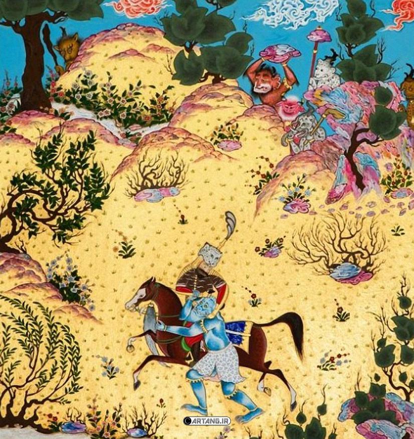 نقاشی دیو سپید و رستم در هفت خان