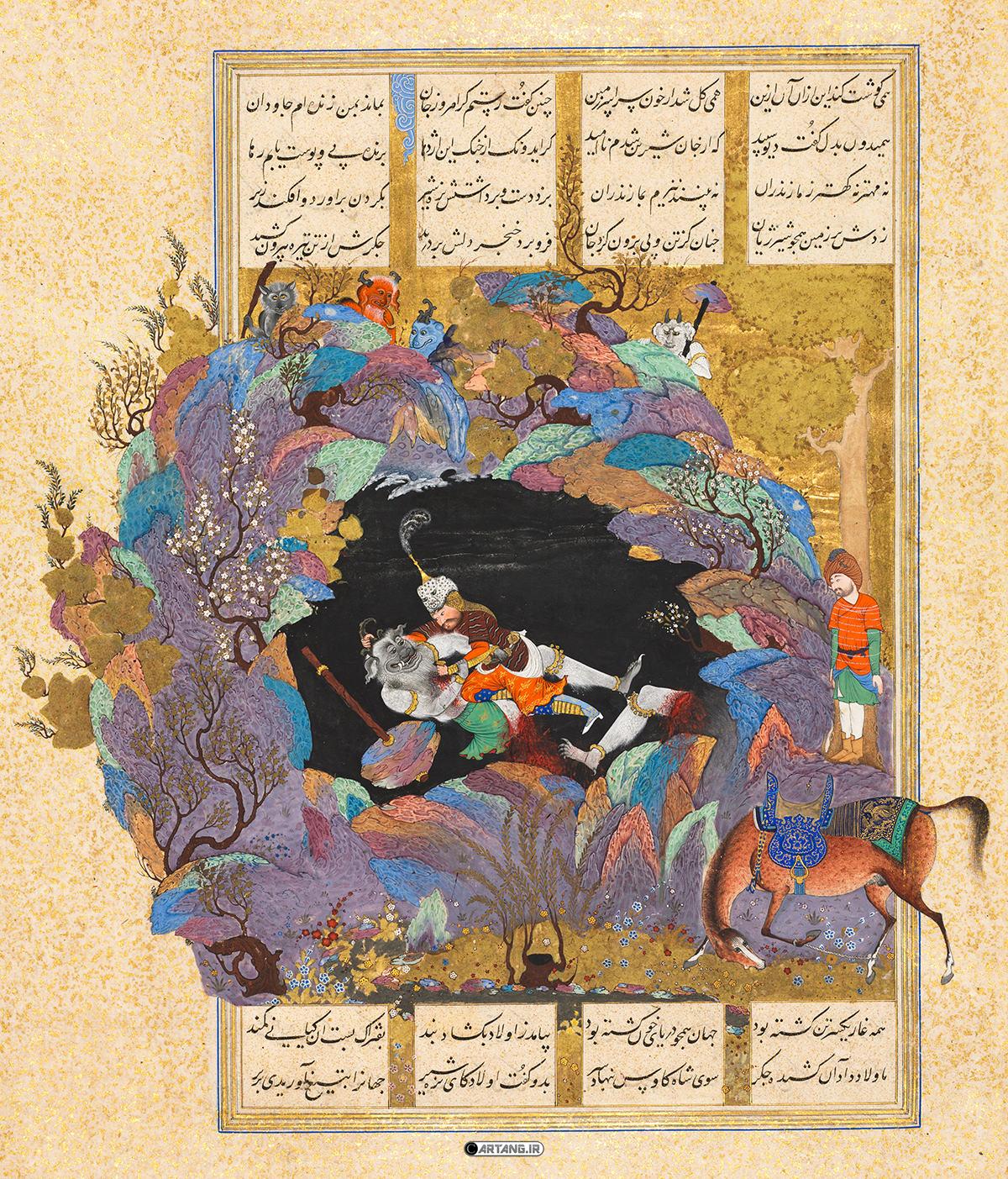 نقاشی دیو سپید و رستم در هفت خان