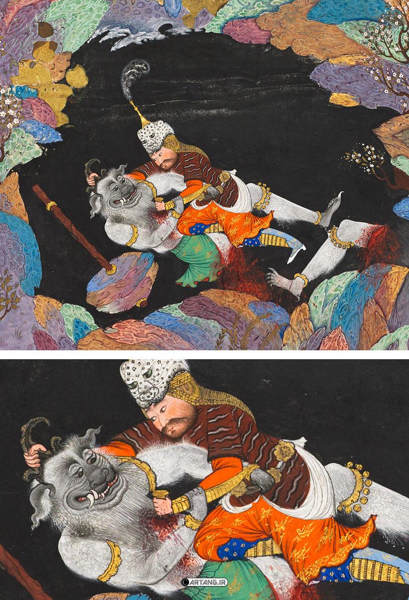 نقاشی دیو سپید و رستم در هفت خان