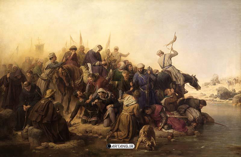 نبرد ریچارد شیردل و صلاح الدین ایوبی در جنگهای صلیبی 9 نقاشی سربازان و فرماندهان جنگهای صلیبی در صحرا