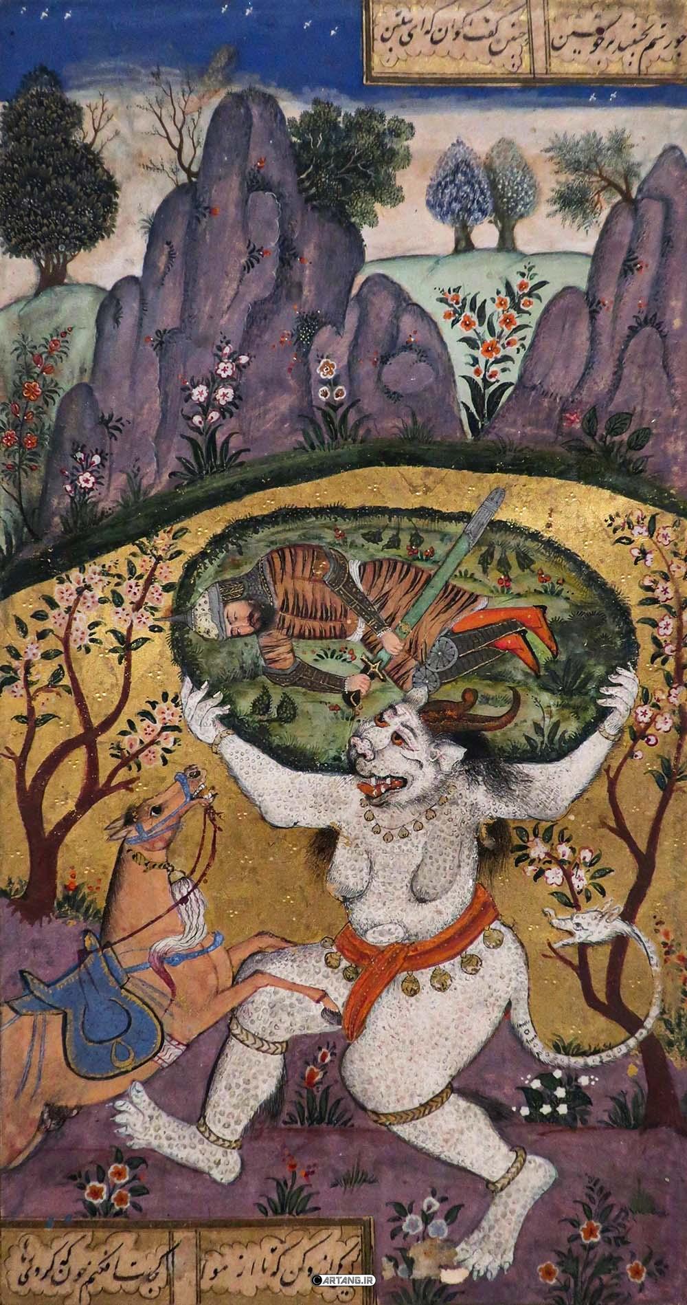 نقاشی اکوان دیو شاهنامه و رستم 6 نقاشی نبرد رخش با اکوان دیو