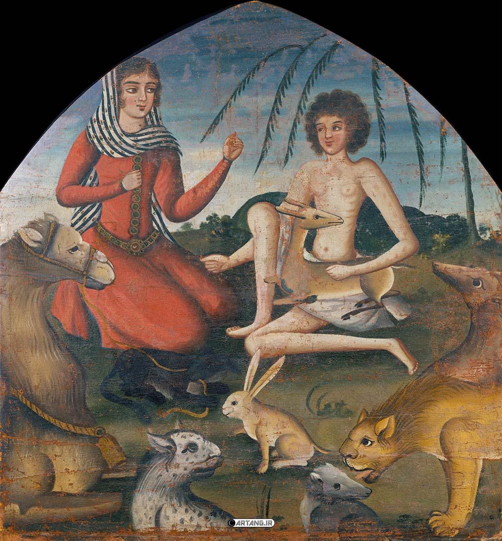 نقاشی دیدار مجنون با سلیم در بیابان