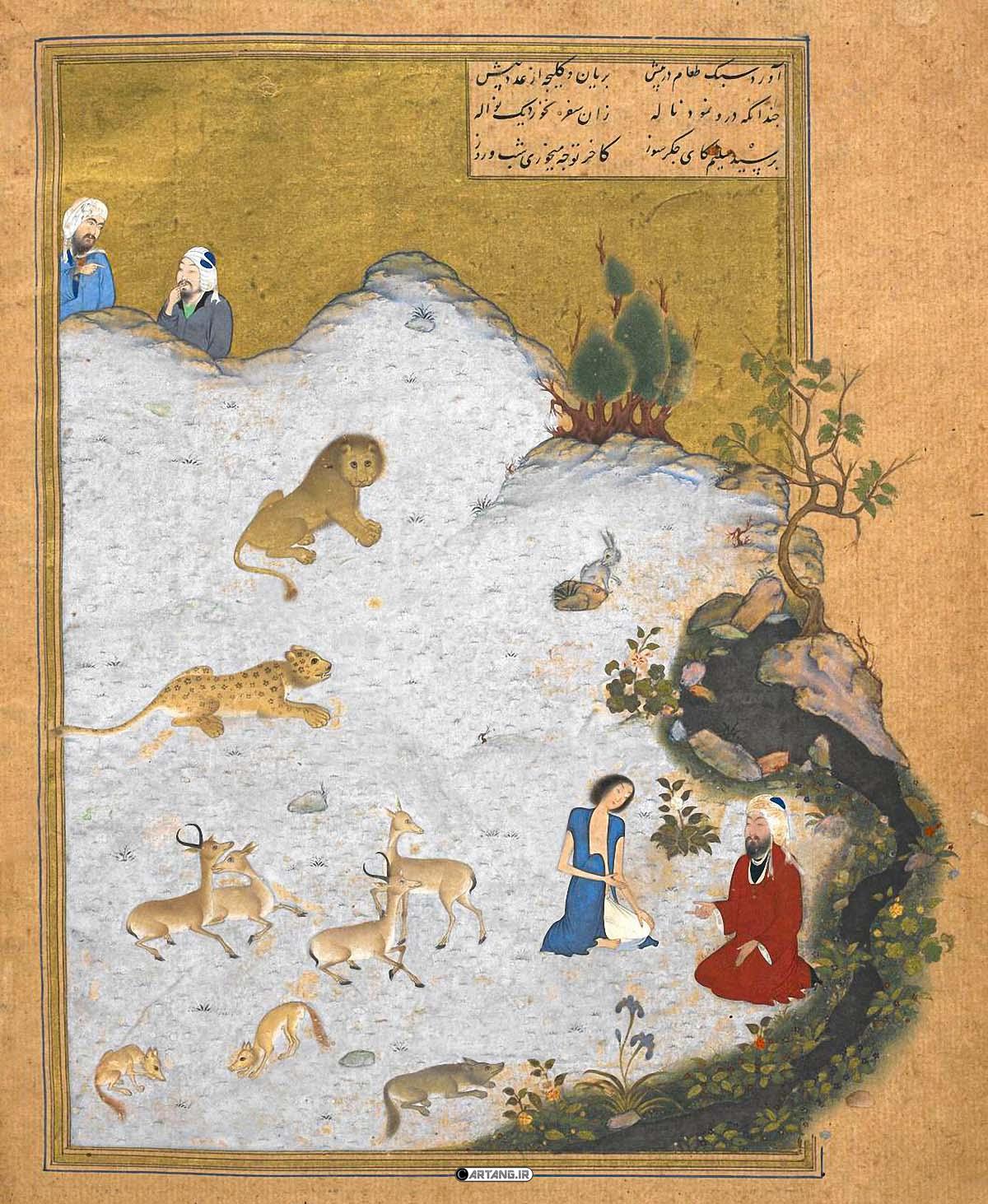 نقاشی دیدار مجنون با سلیم در بیابان