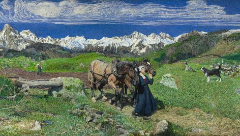 نقاشی بهار در طبیعت پیرامون کوه‌های آلپ