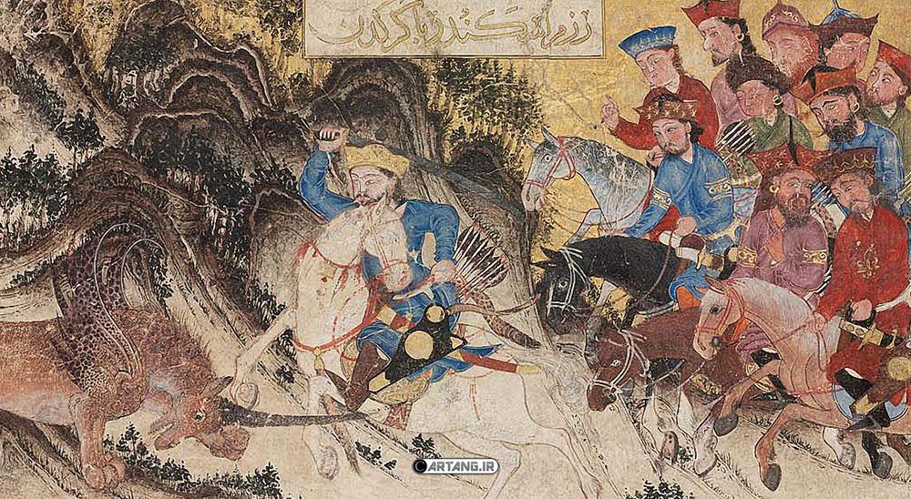 نگارۀ رزم اسکندر با کرگدن