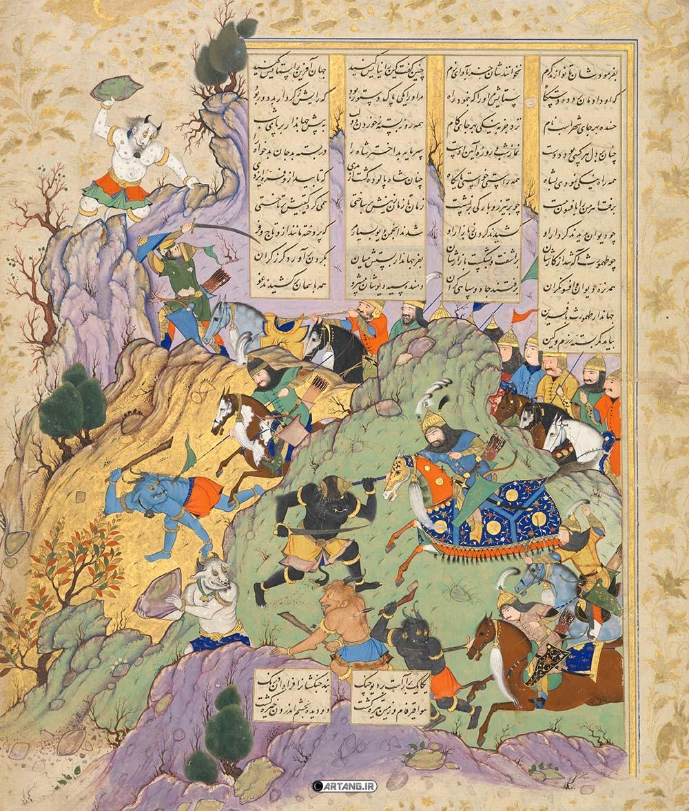 نقاشی اسطورههای ایرانی در شاهنامه 6 تهمورث دیوبند