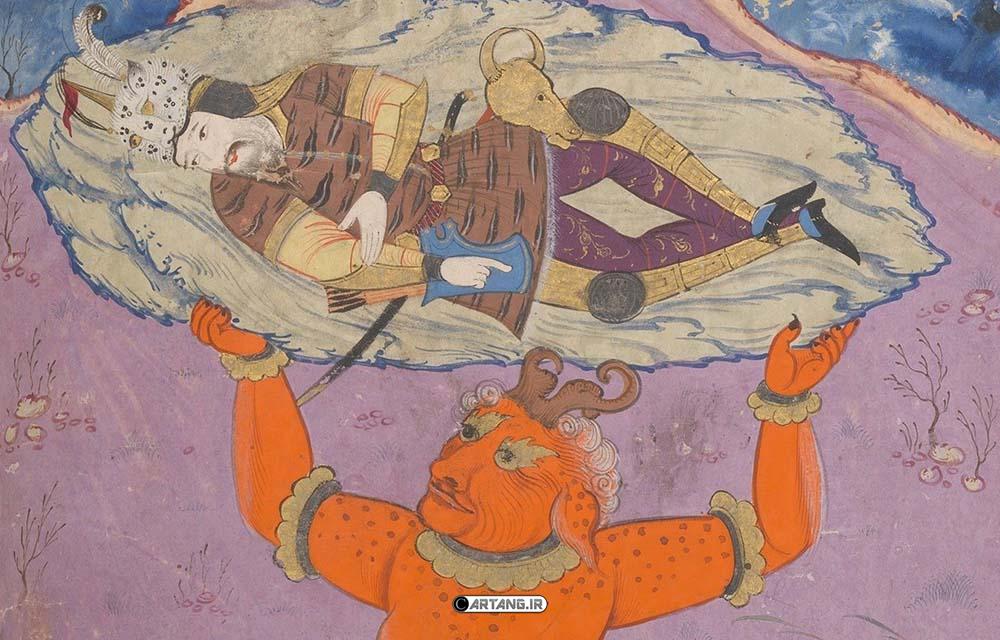 نقاشی اسطورههای ایرانی در شاهنامه 3 نقاشی اکوان دیو و رستم