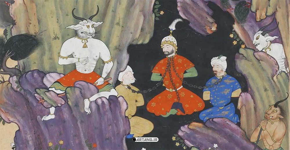 نقاشی اسطورههای ایرانی در شاهنامه 21 کیکاووس شاهنامه