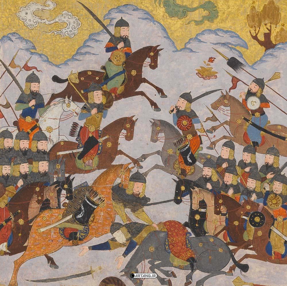 نقاشی اسطورههای ایرانی در شاهنامه 4 نبرد رستم با افراسیاب