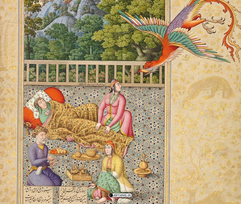 نقاشی اسطورههای ایرانی در شاهنامه 17 کمک سیمرغ به تولد رستم