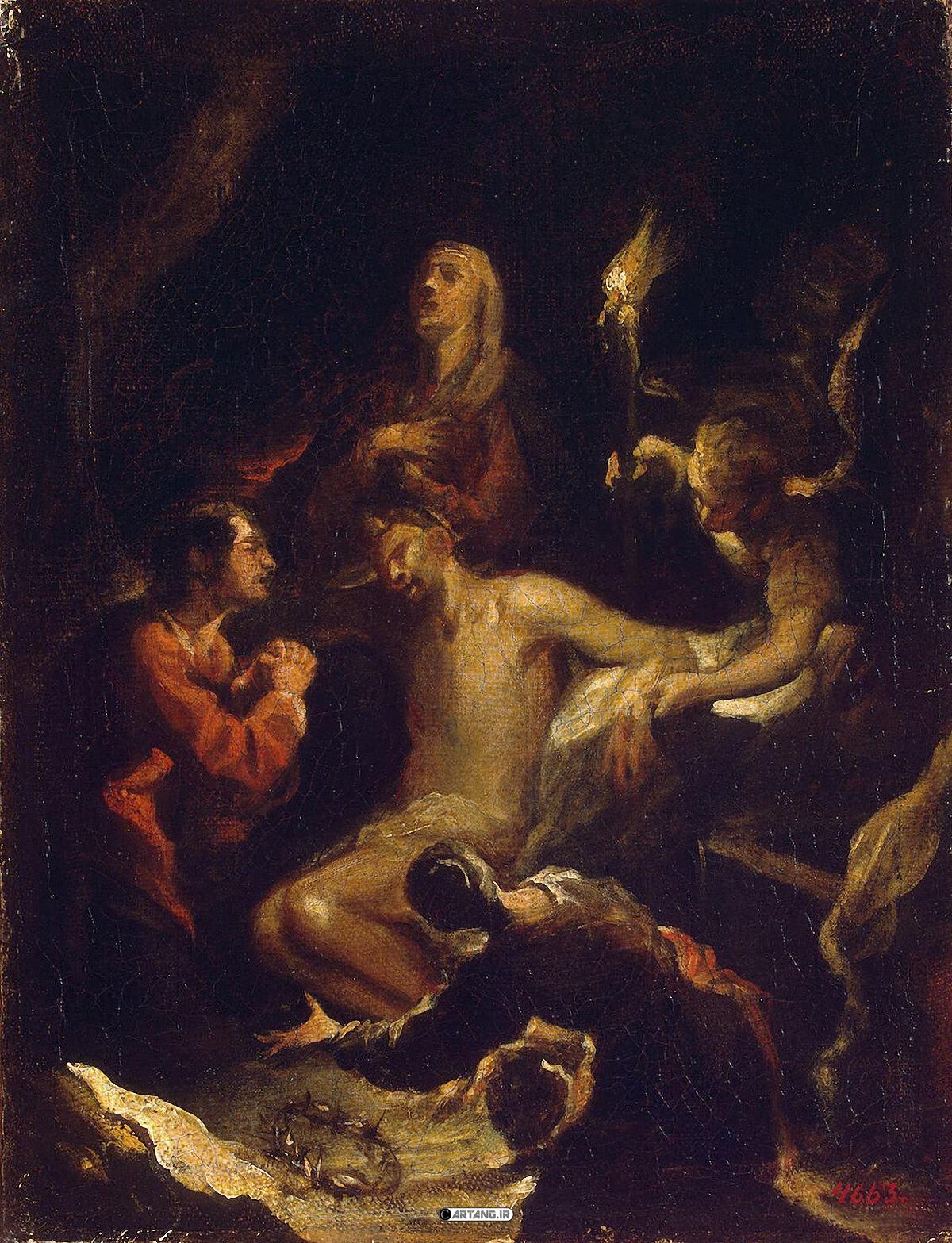 پیکر حضرت مسیح در روی زمین بعد از پایین آورده شدن از صلیب 1 پیکر مسیح